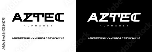 Aztec creative modern geometric urban alphabet font. Digital abstract futuristic, game, techno, robot, music, logo, sport, minimal technology typography. Simple numeric vector illustration