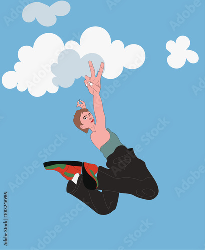 Cheerful flying female, illustration women character.