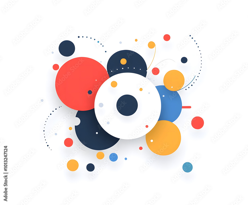 Obraz premium 3D simple flat vector illustration design on a white and grey background design with colorful circles and a circular chart design, a minimalistic and simple design