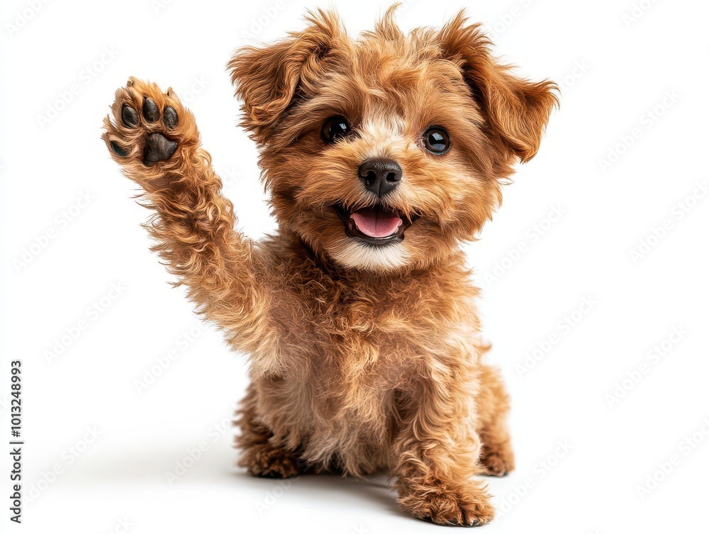 adorable purebred toy poodle sitting happily giving paw against a bright white background capturing the essence of joy companionship and the playful spirit of pets adorable purebred toy poodle sitting happily giving paw against a bright white background capturing the essence of joy companionship and the playful spirit of pets