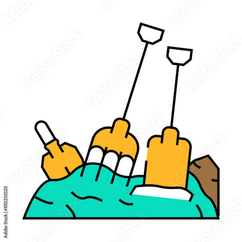 pitchfork and shovel tool on compost pile line icon vector. pitchfork and shovel tool on compost pile sign. isolated symbol illustration
