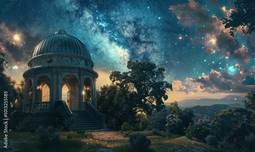 Obraz premium Magician's observatory overlooking celestial wonders, 4K hyperrealistic photo