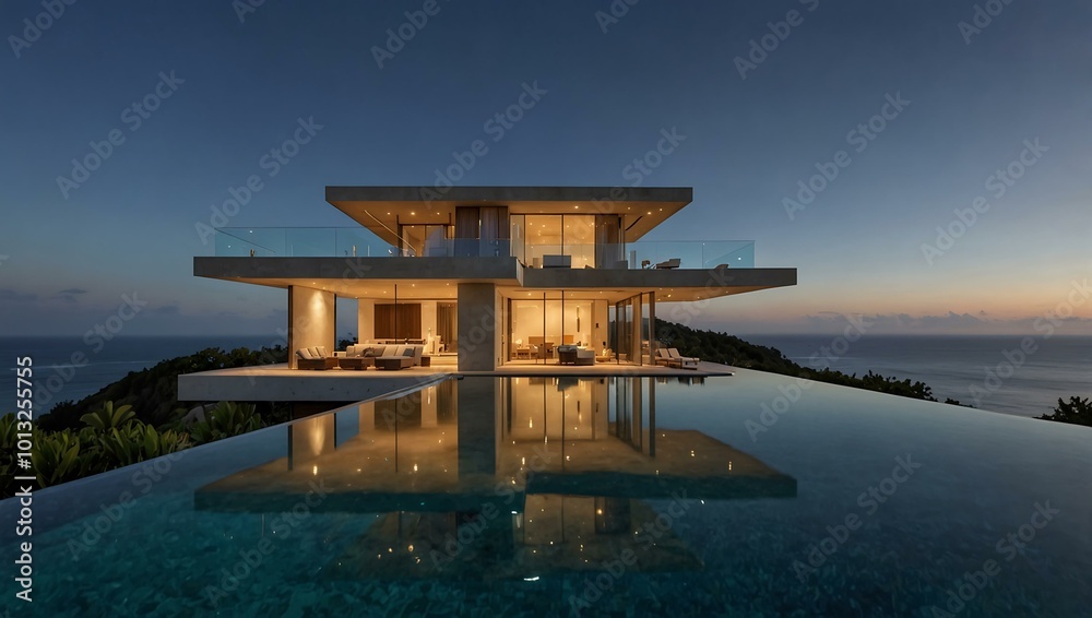 This contemporary villa boasts an infinity pool with expansive ocean views and inviting outdoor spaces. This contemporary villa boasts an infinity pool with expansive ocean views and inviting outdoor spaces.