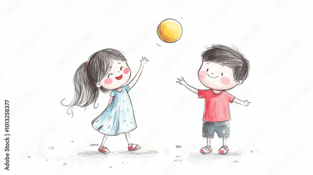 illustration of 2 kids with ball having great time isolated on white background illustration of 2 kids with ball having great time isolated on white background