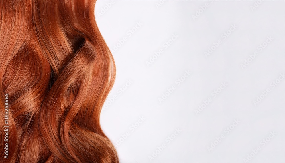 Fototapeta premium Red or ginger hair, is a human hair color found in 2 - 6 percent of people of Northern or Northwestern European ancestry. long wavy hair isolated on white background with copy space.