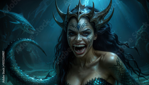 scary sirena in the water