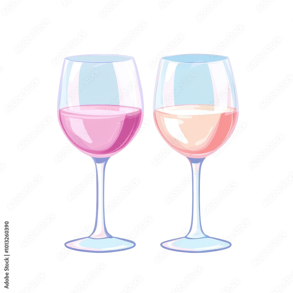 Cheers to delightful moment with pink and white wine glasses isolated on a white background, transparent background. Cheers to delightful moment with pink and white wine glasses isolated on a white background, transparent background.