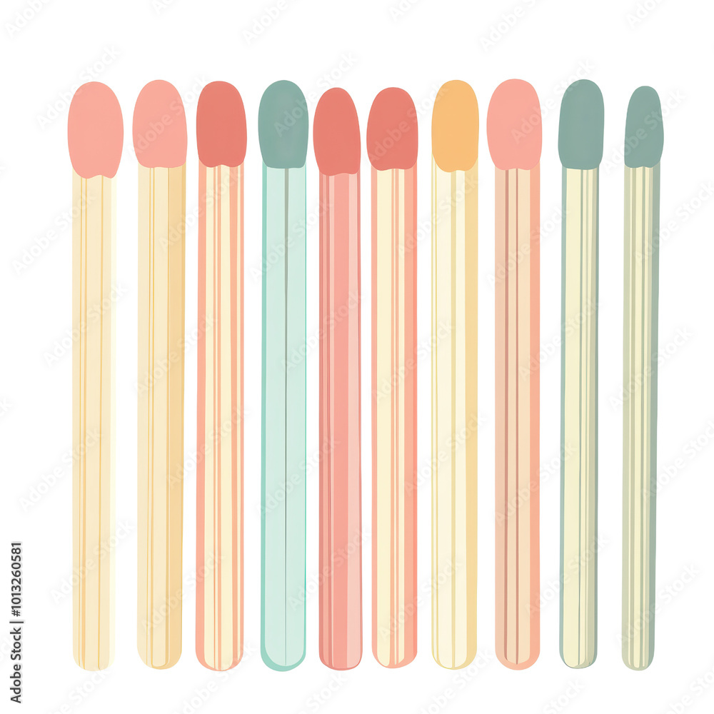 Colorful matchsticks arranged in row, isolated on a white background, transparent background. Colorful matchsticks arranged in row, isolated on a white background, transparent background.