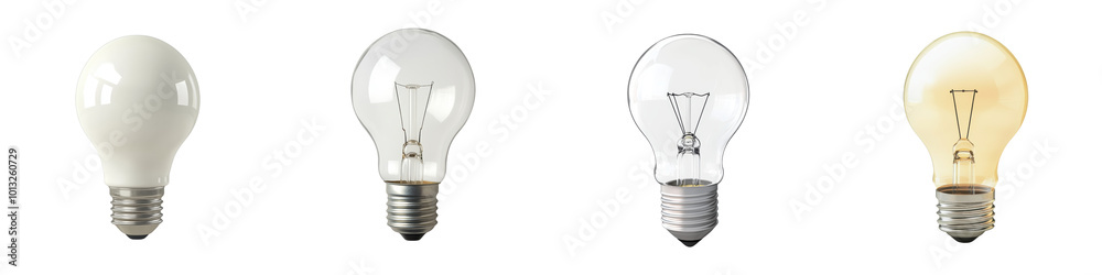 Bright and versatile light bulbs in various styles and colors enhance any space isolated on a white background, transparent background. Bright and versatile light bulbs in various styles and colors enhance any space isolated on a white background, transparent background.
