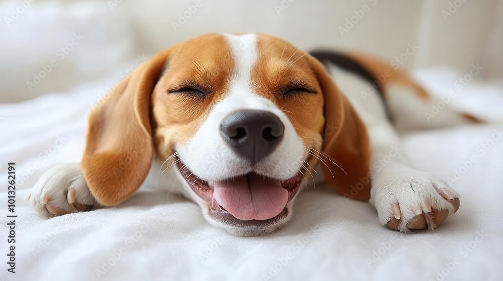 playful beagle dog joyfully enjoying itself in a bright uncluttered setting radiating happiness and innocence against a pure white backdrop playful beagle dog joyfully enjoying itself in a bright uncluttered setting radiating happiness and innocence against a pure white backdrop