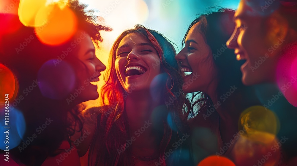 happy friends laughing together at party happy friends laughing together at party