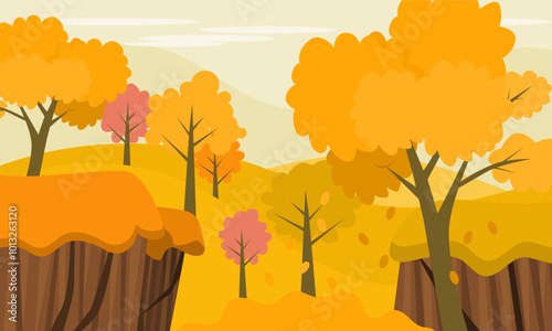 autumn season scenery. autumn scenery. autumn tree. fall monsoon tree. season theme. vector illustration. flat style. nature theme. landscape. banner, cover, printing.