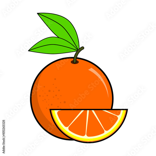 orange with leaves. orange. whole and sliced ​​oranges. vector illustration. flat style. fruit theme. vitamin c. orange flavored food. orange flavored drink.