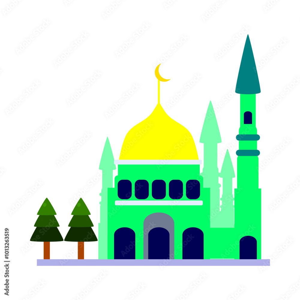mosque. prayer room. worship place. Muslim. place of Islamic worship. green mosque building with yellow dome. vector illustration. religious theme. Islamic theme. Islamic fest. flat style. Ramadan mosque. prayer room. worship place. Muslim. place of Islamic worship. green mosque building with yellow dome. vector illustration. religious theme. Islamic theme. Islamic fest. flat style. Ramadan