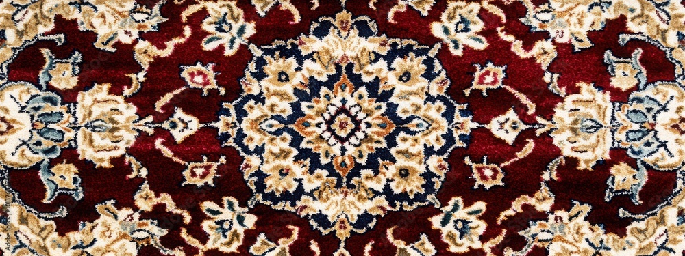 luxurious Persian rug with intricate patterns and deep red and gold tones, placed on a crisp white background luxurious Persian rug with intricate patterns and deep red and gold tones, placed on a crisp white background