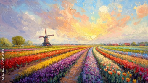 Vintage Whispers in a Vibrant Dutch Floral Landscape