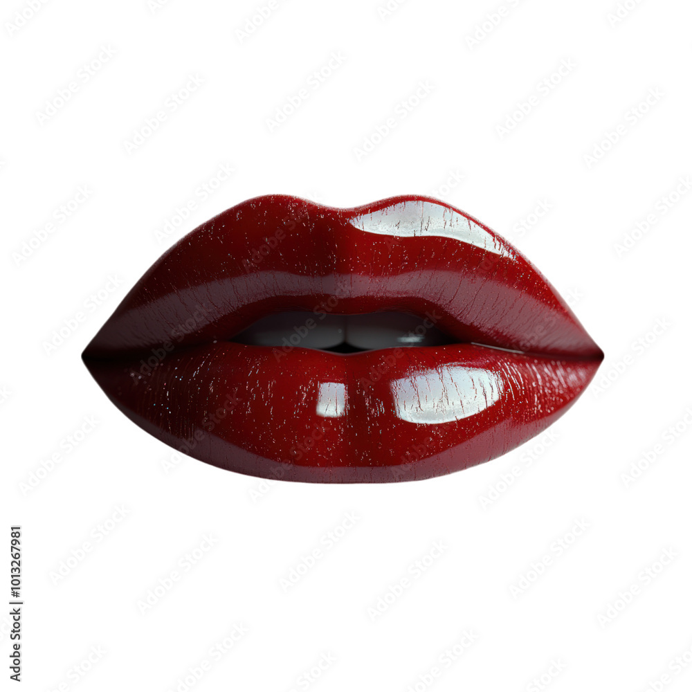 Obraz premium Glossy Red Lips Isolated On a Transparent Background