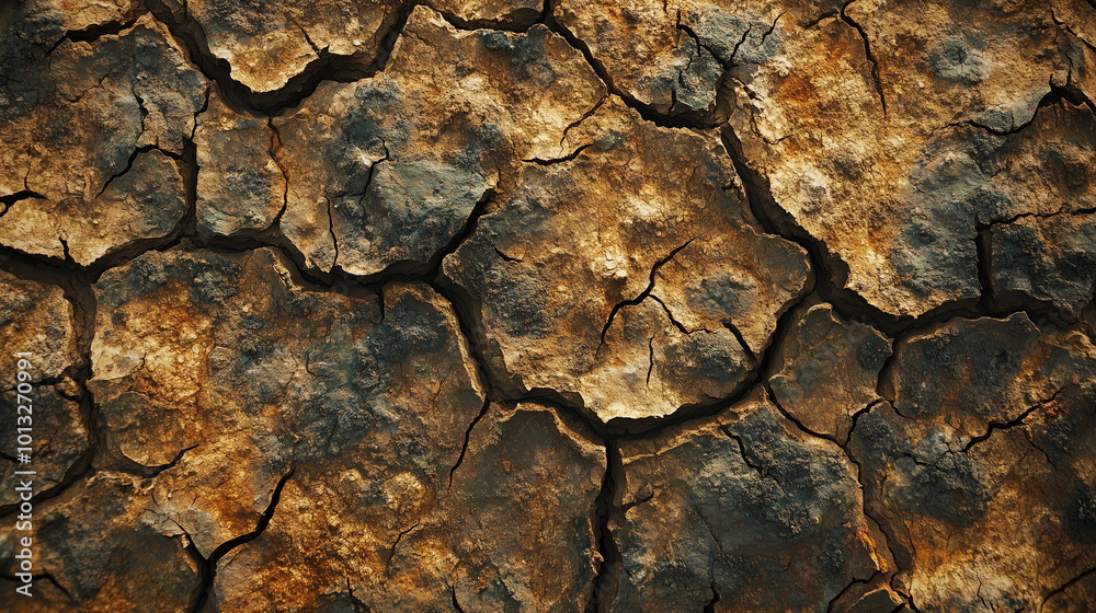 Cracked and Weathered Desert Ground with Dark Brown and Orange Tones Depicting Drought Cracked and Weathered Desert Ground with Dark Brown and Orange Tones Depicting Drought