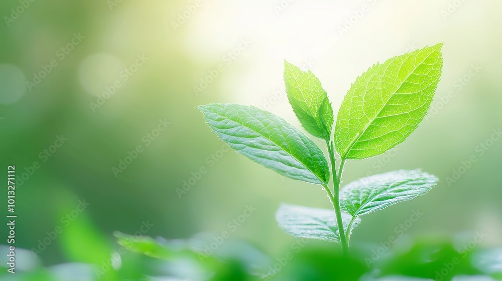 Young Plant Thriving in Sunlight, vibrant green leaves unfurling, delicate stem reaching upward, warm rays illuminating its growth in a serene, open environment Young Plant Thriving in Sunlight, vibrant green leaves unfurling, delicate stem reaching upward, warm rays illuminating its growth in a serene, open environment