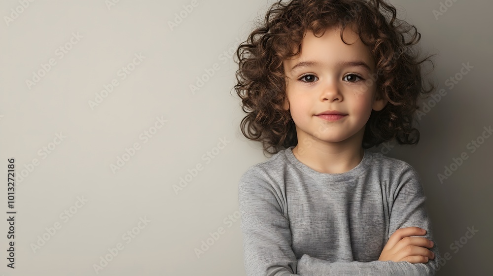 Thoughtful young child with curly hair Thoughtful young child with curly hair
