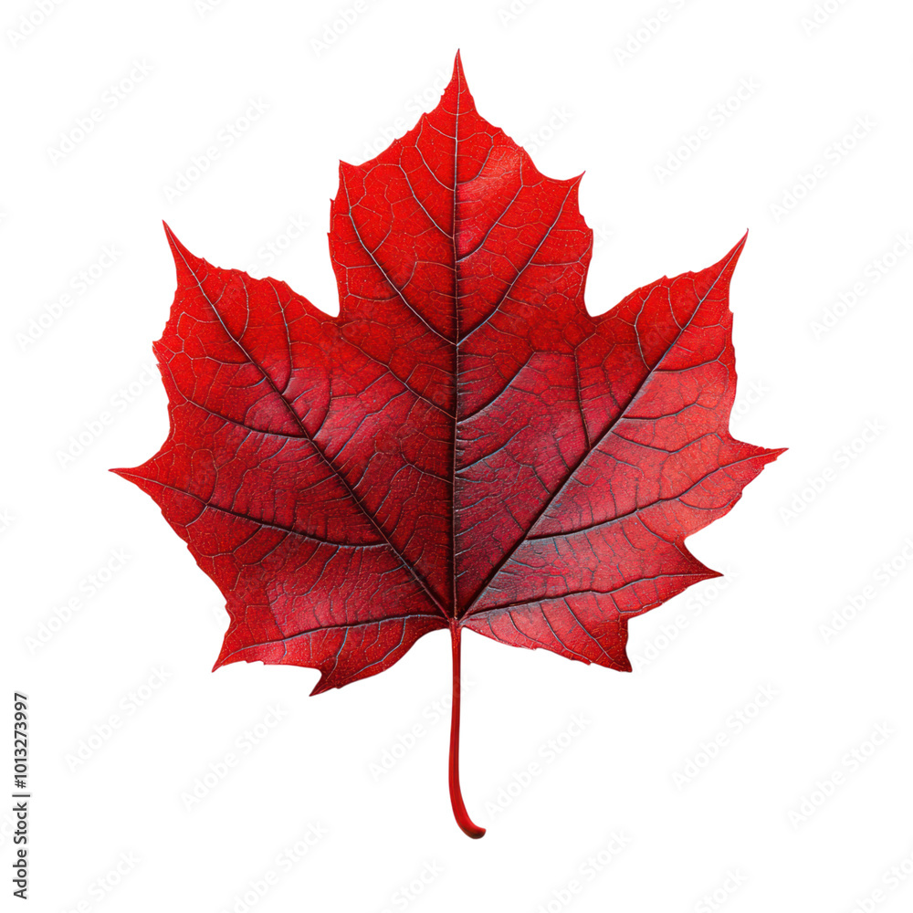 Obraz premium Single Red Maple Leaf Isolated On a Transparent Background