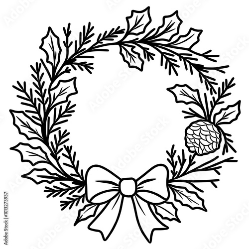 Wallpaper Mural Line art doodle Hand drawn Christmas Winter graphic vector illustration isolated on white background color editable Christmas Wreath Torontodigital.ca