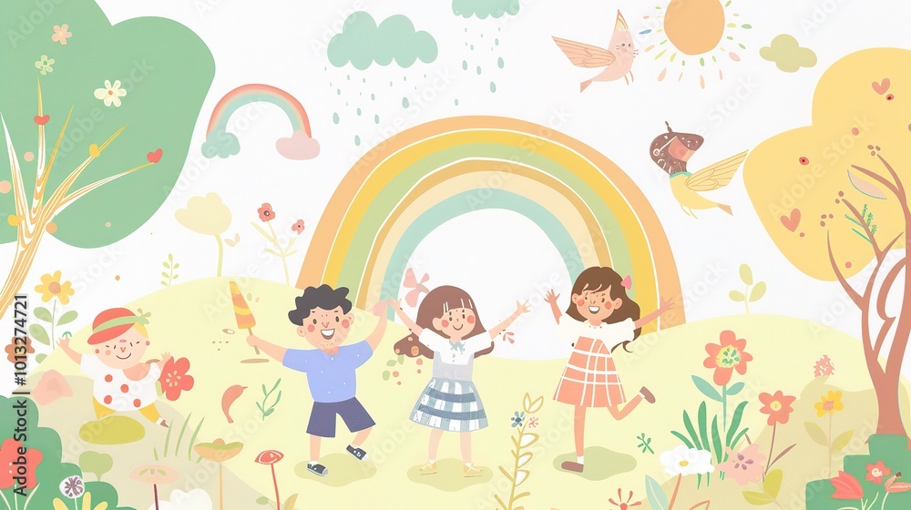 Cute Cartoon Rainbow Background for Children's Day - a delightful and colorful visual. The cute cartoon rainbow backdrop is perfect for celebrating Children's Day Cute Cartoon Rainbow Background for Children's Day - a delightful and colorful visual. The cute cartoon rainbow backdrop is perfect for celebrating Children's Day