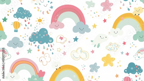 Cute Cartoon Rainbow Background for Children's Day - a delightful and colorful visual. The cute cartoon rainbow backdrop is perfect for celebrating Children's Day