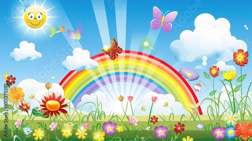 Cute Cartoon Rainbow Background for Children's Day - a delightful and colorful visual. The cute cartoon rainbow backdrop is perfect for celebrating Children's Day