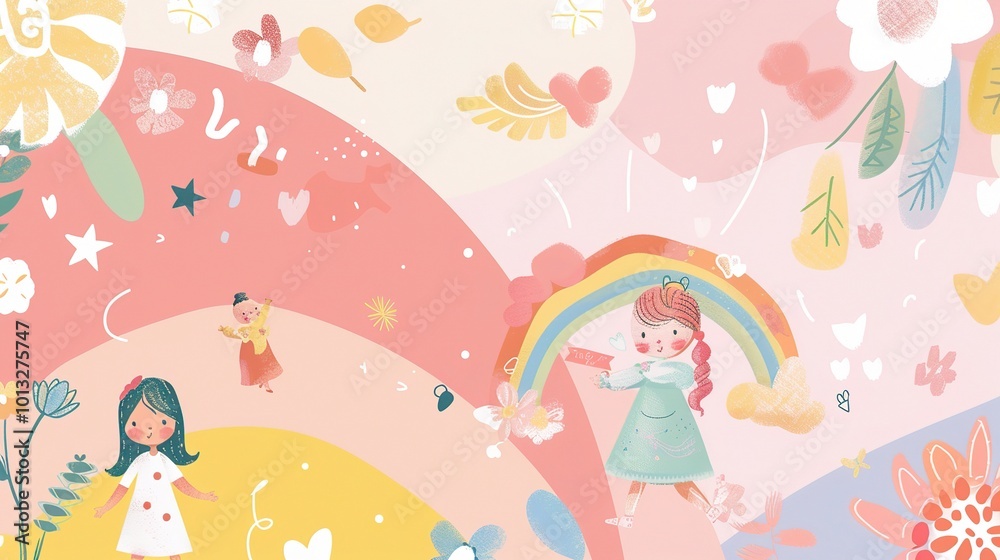 Cute Cartoon Rainbow Background for Children's Day - a delightful and colorful visual. The cute cartoon rainbow backdrop is perfect for celebrating Children's Day Cute Cartoon Rainbow Background for Children's Day - a delightful and colorful visual. The cute cartoon rainbow backdrop is perfect for celebrating Children's Day