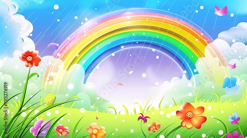 Cute Cartoon Rainbow Background for Children's Day - a delightful and colorful visual. The cute cartoon rainbow backdrop is perfect for celebrating Children's Day