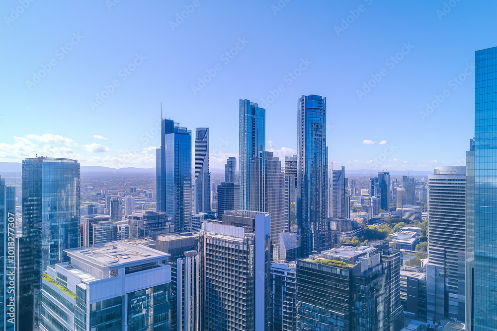 Fototapeta premium Aerial View of City Skyline with Skyscrapers and Buildings