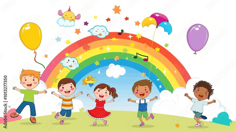 Cute Cartoon Rainbow Background for Children's Day - a delightful and colorful visual. The cute cartoon rainbow backdrop is perfect for celebrating Children's Day Cute Cartoon Rainbow Background for Children's Day - a delightful and colorful visual. The cute cartoon rainbow backdrop is perfect for celebrating Children's Day