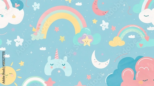 Cute Cartoon Rainbow Background for Children's Day - a delightful and colorful visual. The cute cartoon rainbow backdrop is perfect for celebrating Children's Day
