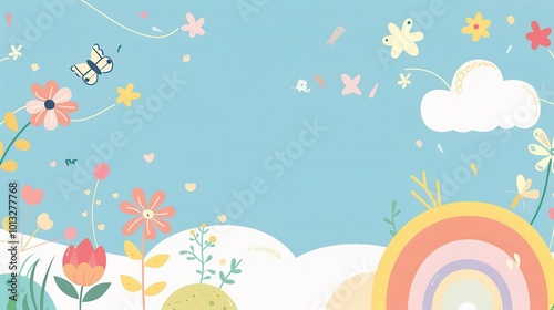 Cute Cartoon Rainbow Background for Children's Day - a delightful and colorful visual. The cute cartoon rainbow backdrop is perfect for celebrating Children's Day