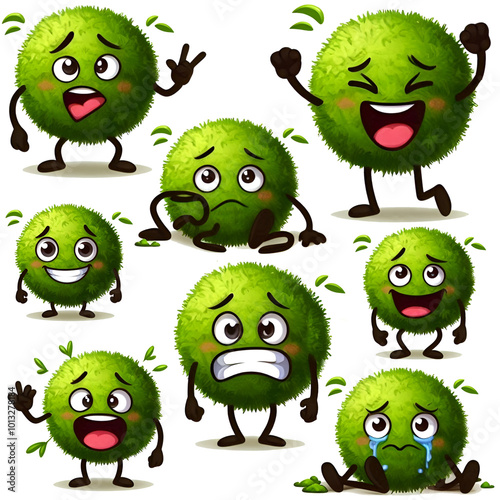 Set of marimo moss ball monster characters
