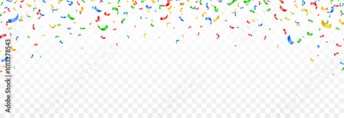 Vector colorful confetti falling from above on an isolated transparent background. Suitable for Christmas or holiday scenes. Confetti PNG.