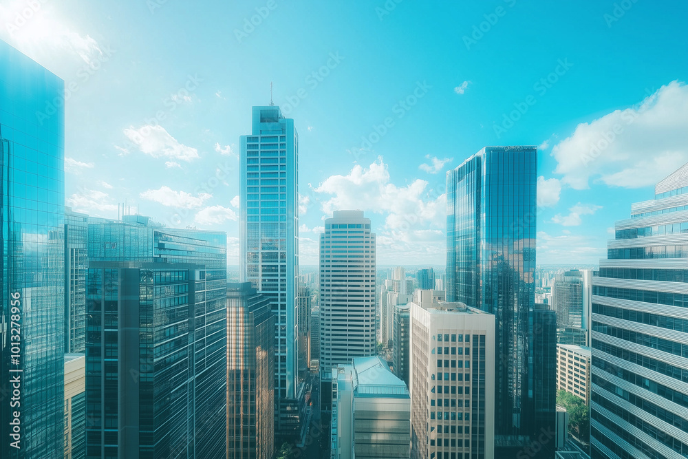 Obraz premium Aerial View of City Skyline with Skyscrapers and Buildings