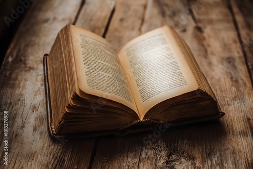 Open book on wooden table