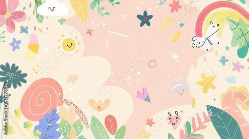 Cute Cartoon Rainbow Background for Children's Day - a delightful and colorful visual. The cute cartoon rainbow backdrop is perfect for celebrating Children's Day