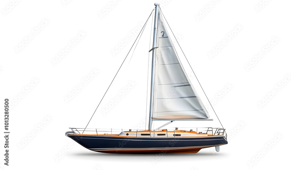 Classic Wooden Sailboat with White Sails Isolated on a White Background design Classic Wooden Sailboat with White Sails Isolated on a White Background design