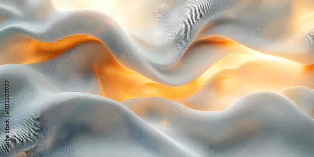 Fototapeta premium Abstract photograph of a soft, white fabric with an orange glow, creating a sense of warmth and serenity.