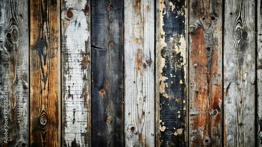 Obraz premium Wooden background. Peeling, burnt paint on old wooden boards. AI, Generation, Illustration.