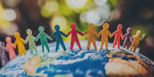 Many colorful cutout paper people over solid background. International day for tolerance. Inclusion, diversity and acceptance concept.
