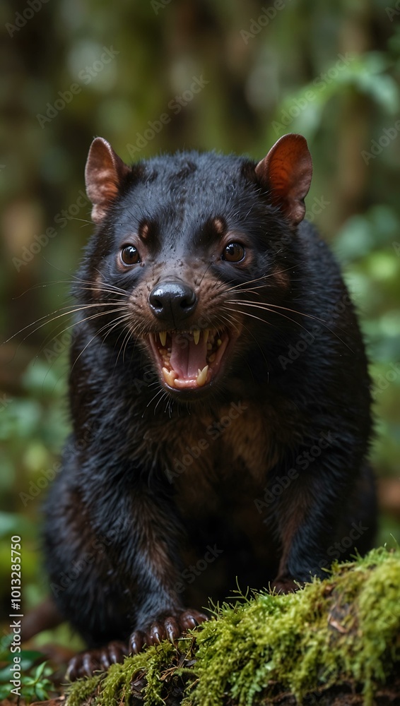 Tasmanian devil with sharp claws in the rainforest. Tasmanian devil with sharp claws in the rainforest.
