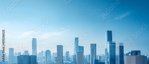 erial View of City Skyline with Skyscrapers and Buildings
