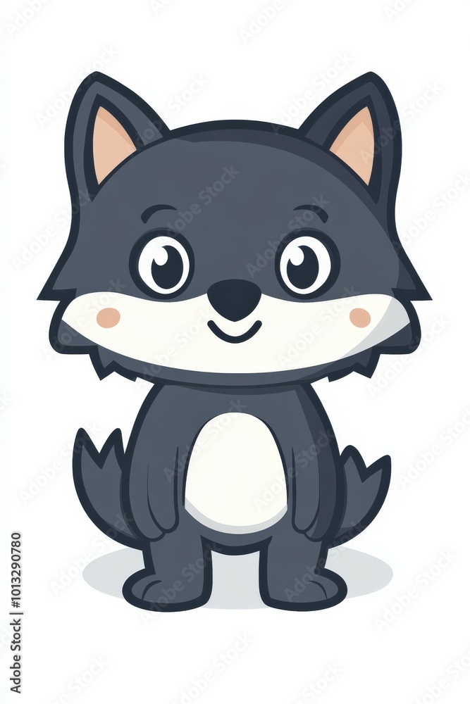 Obraz premium Adorable cute wolf icon with a friendly expression and cheerful stance