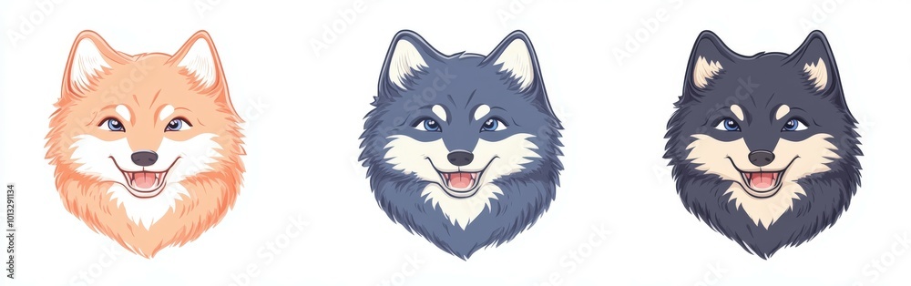 Adorable cartoon wolf icons showcasing playful expressions and colors