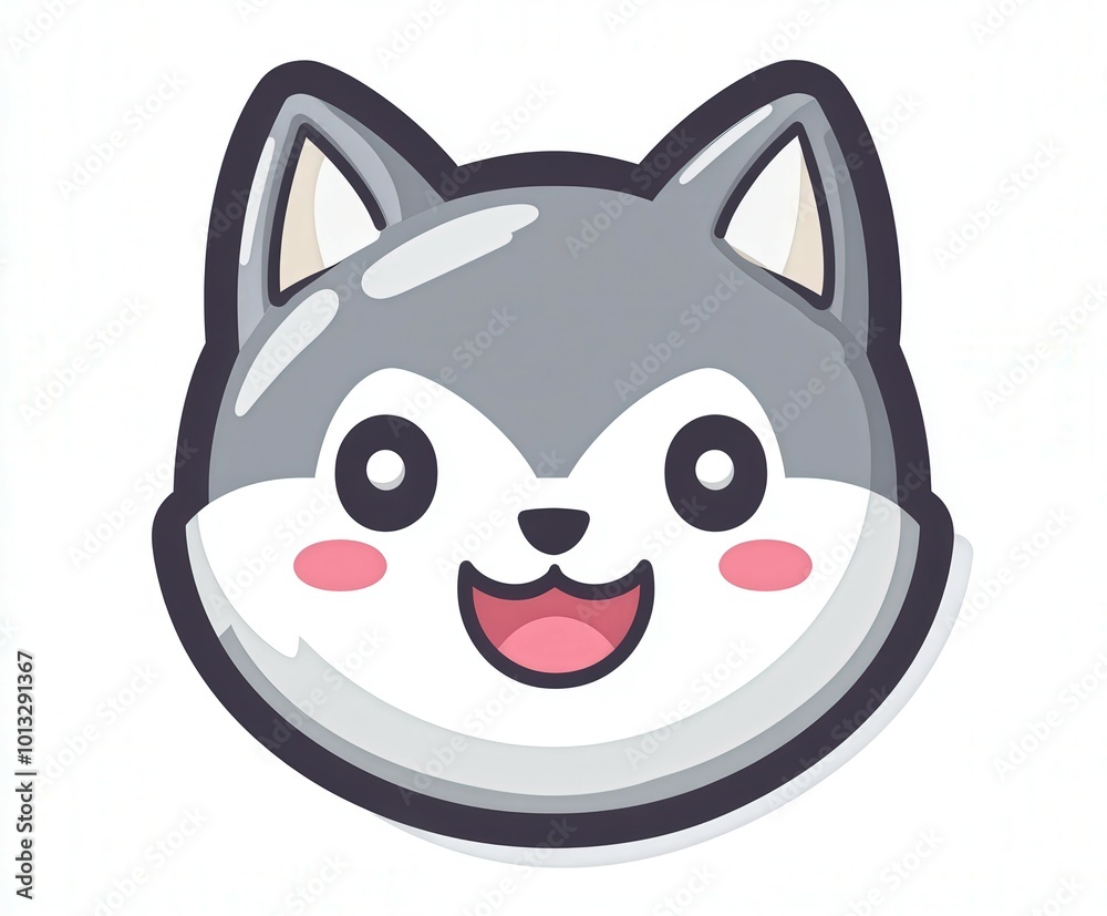Cute wolf icon with a happy expression on a simple white background Cute wolf icon with a happy expression on a simple white background