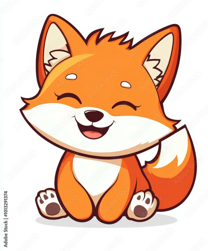 Obraz premium Adorable cartoon wolf icon sitting happily with playful expression